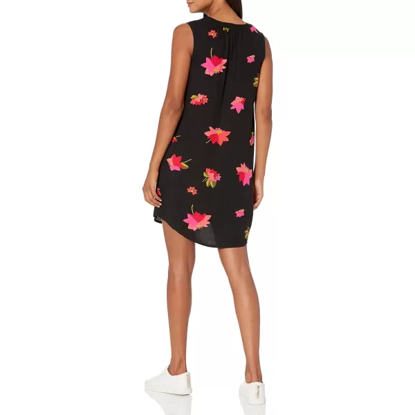 Amazon Essentials Womens Sleeveless Woven Shift DressBlack Pink Flowers