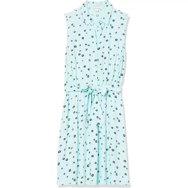 Amazon Essentials Womens Sleeveless Woven Shirt DressAqua Blue Poppy