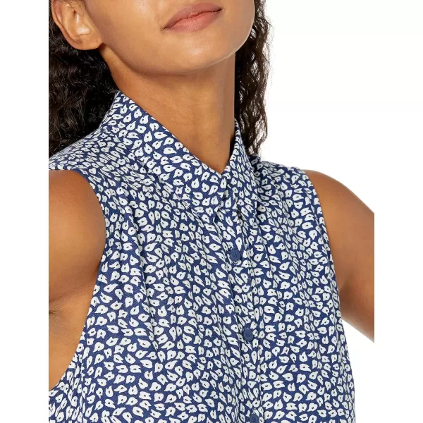 Amazon Essentials Womens Sleeveless Woven Shirt DressNavy White Petal