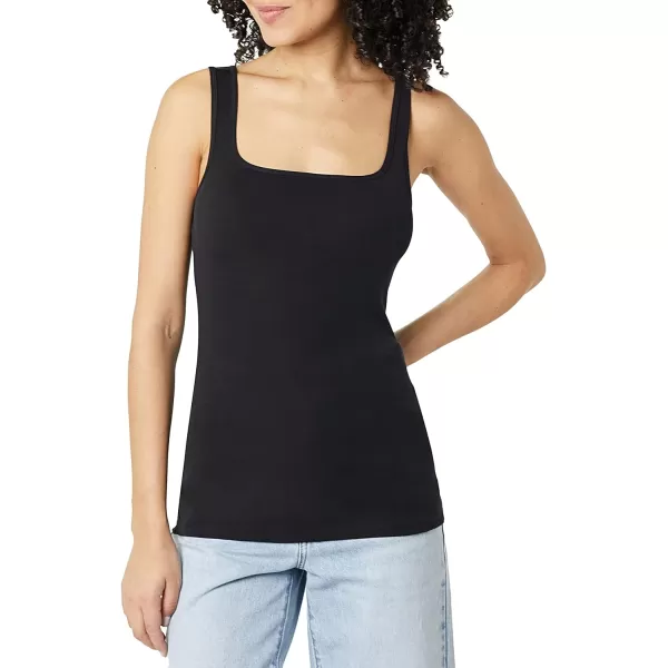 Amazon Essentials Womens Slim Fit Square Neck Tank Pack of 2Black