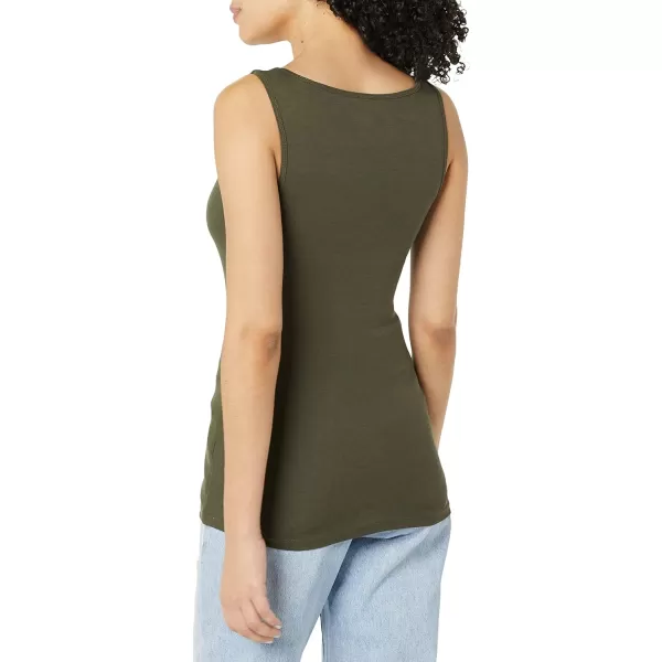 Amazon Essentials Womens Slim Fit Square Neck Tank Pack of 2BlackDark Olive