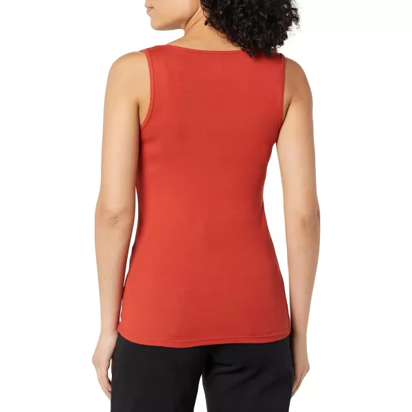 Amazon Essentials Womens Slim Fit Square Neck Tank Pack of 2Brick RedLight Caramel