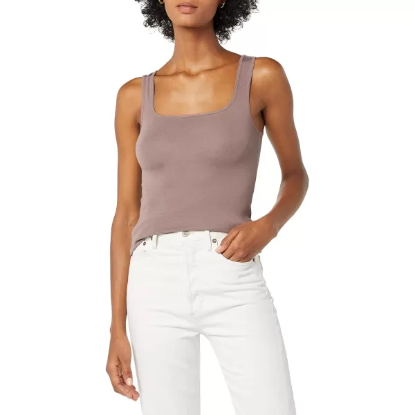 Amazon Essentials Womens Slim Fit Square Neck Tank Pack of 2Light BeigeDark Taupe