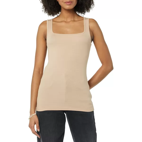 Amazon Essentials Womens Slim Fit Square Neck Tank Pack of 2Medium Beige