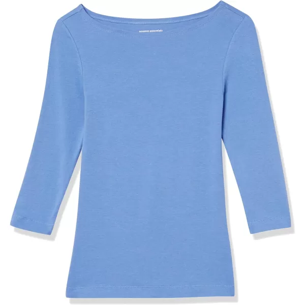 Amazon Essentials Womens SlimFit 34 Sleeve Solid Boat Neck TShirtBlue