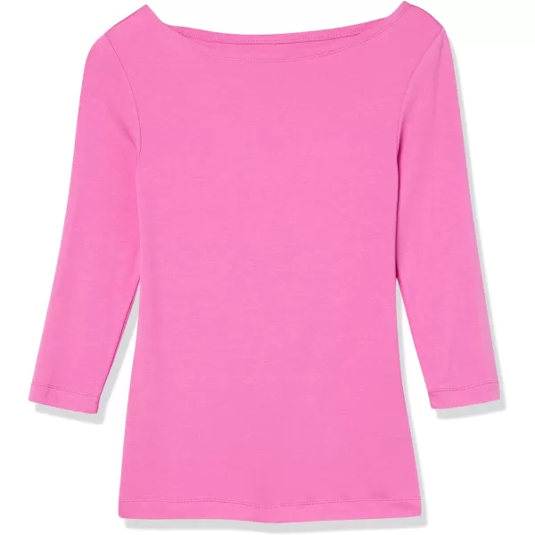 Amazon Essentials Womens SlimFit 34 Sleeve Solid Boat Neck TShirtBright Pink