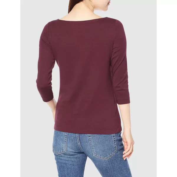 Amazon Essentials Womens SlimFit 34 Sleeve Solid Boat Neck TShirtBurgundy