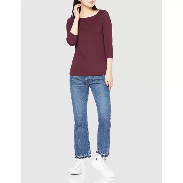 Amazon Essentials Womens SlimFit 34 Sleeve Solid Boat Neck TShirtBurgundy