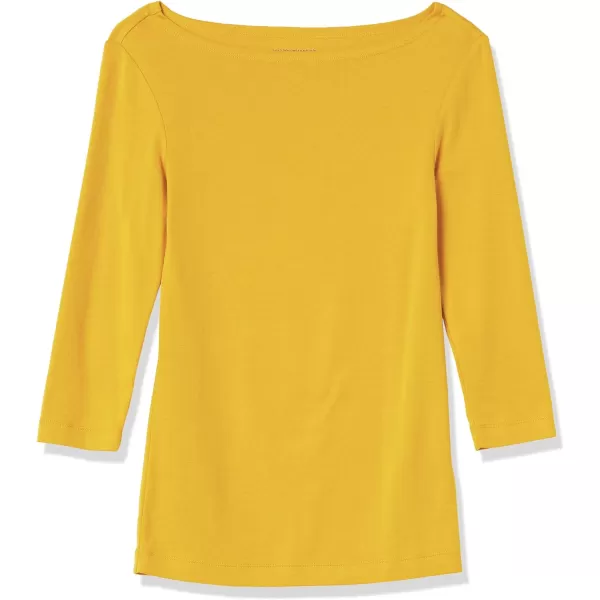 Amazon Essentials Womens SlimFit 34 Sleeve Solid Boat Neck TShirtGold