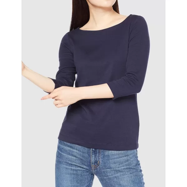 Amazon Essentials Womens SlimFit 34 Sleeve Solid Boat Neck TShirtNavy