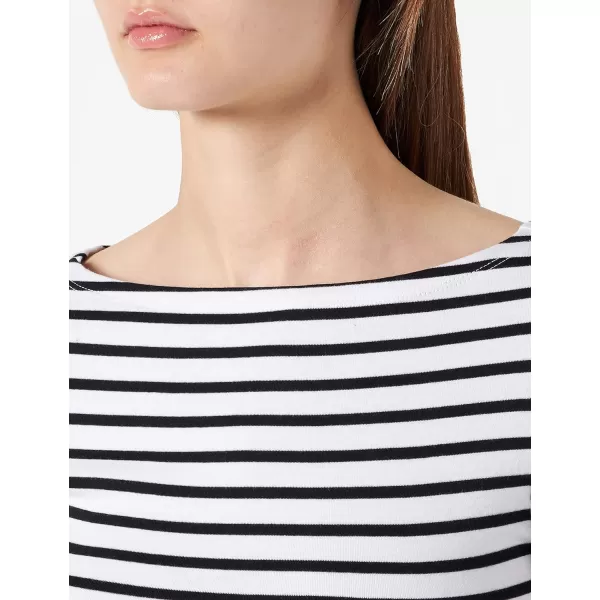 Amazon Essentials Womens SlimFit 34 Sleeve Solid Boat Neck TShirtWhite Stripe