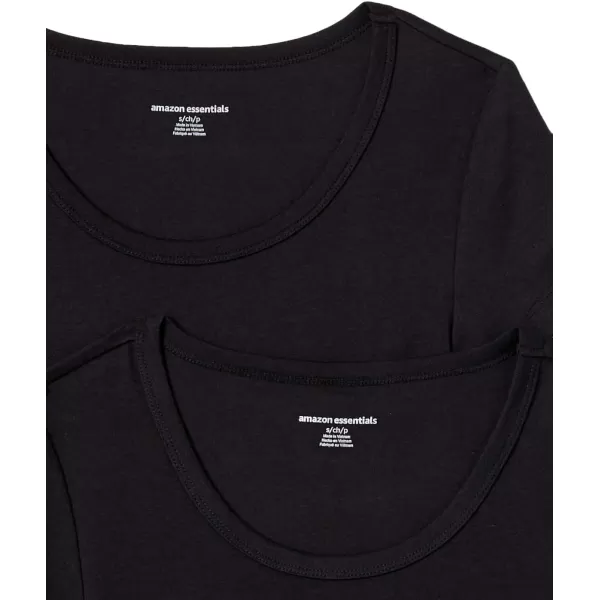 Amazon Essentials Womens SlimFit CapSleeve Scoop Neck TShirt Pack of 2Black