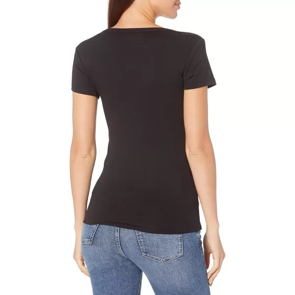 Amazon Essentials Womens SlimFit CapSleeve Scoop Neck TShirt Pack of 2Black