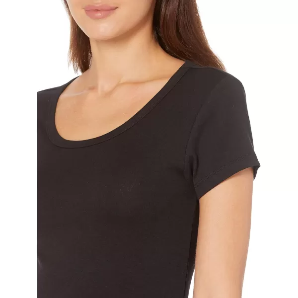 Amazon Essentials Womens SlimFit CapSleeve Scoop Neck TShirt Pack of 2Black