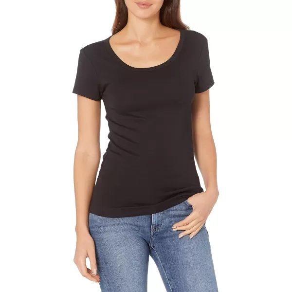 Amazon Essentials Womens SlimFit CapSleeve Scoop Neck TShirt Pack of 2Black