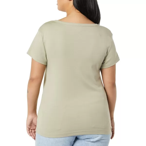 Amazon Essentials Womens SlimFit CapSleeve Scoop Neck TShirt Pack of 2BlackSage Green