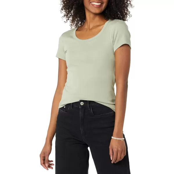 Amazon Essentials Womens SlimFit CapSleeve Scoop Neck TShirt Pack of 2BlackSage Green