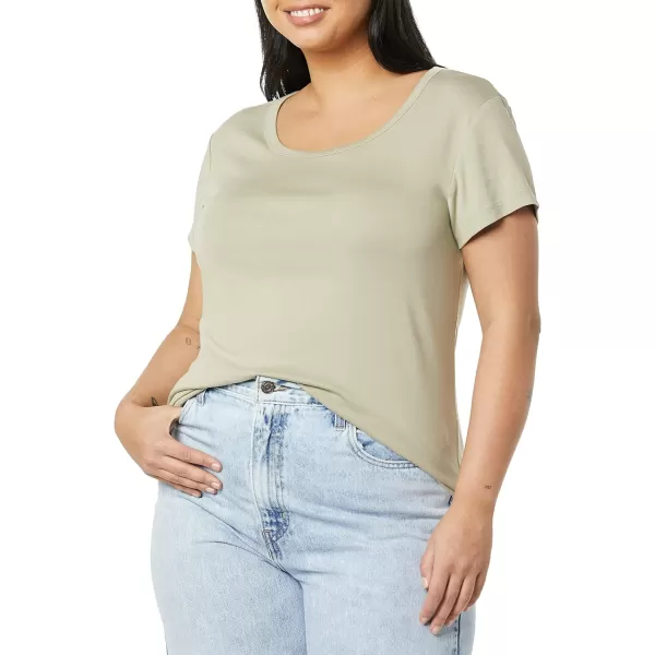 Amazon Essentials Womens SlimFit CapSleeve Scoop Neck TShirt Pack of 2BlackSage Green