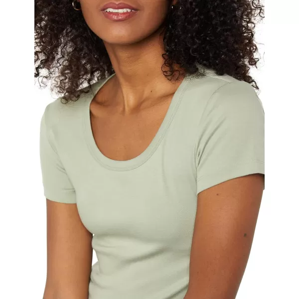 Amazon Essentials Womens SlimFit CapSleeve Scoop Neck TShirt Pack of 2BlackSage Green