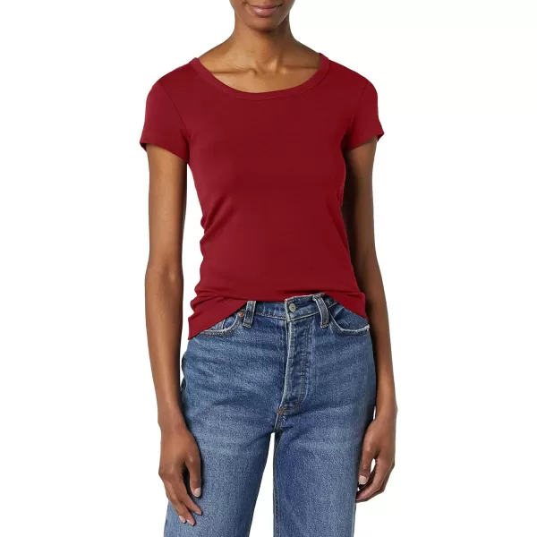 Amazon Essentials Womens SlimFit CapSleeve Scoop Neck TShirt Pack of 2Charcoal HeatherBurgundy