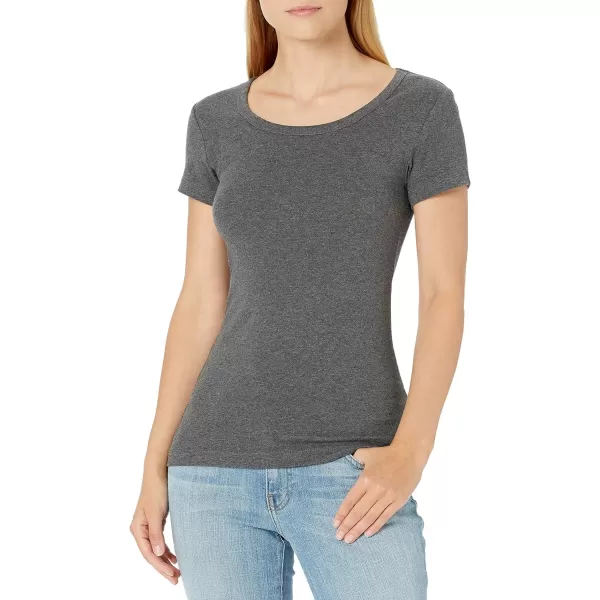 Amazon Essentials Womens SlimFit CapSleeve Scoop Neck TShirt Pack of 2Charcoal HeatherLight Grey Heather