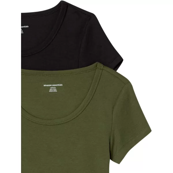 Amazon Essentials Womens SlimFit CapSleeve Scoop Neck TShirt Pack of 2Dark OliveBlack