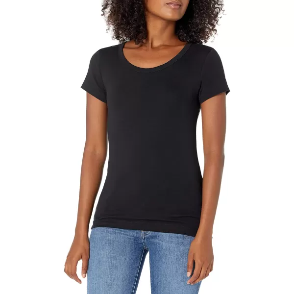 Amazon Essentials Womens SlimFit CapSleeve Scoop Neck TShirt Pack of 2Dark OliveBlack