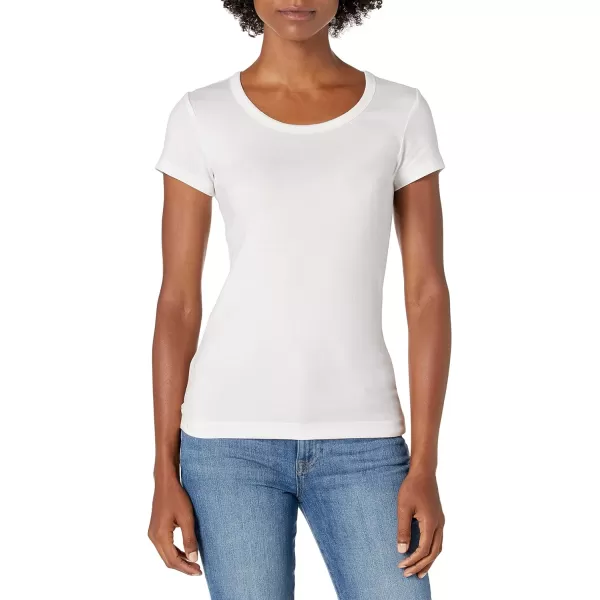 Amazon Essentials Womens SlimFit CapSleeve Scoop Neck TShirt Pack of 2White