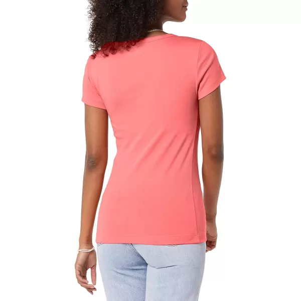 Amazon Essentials Womens SlimFit CapSleeve Scoop Neck TShirt Pack of 2WhiteDark Pink