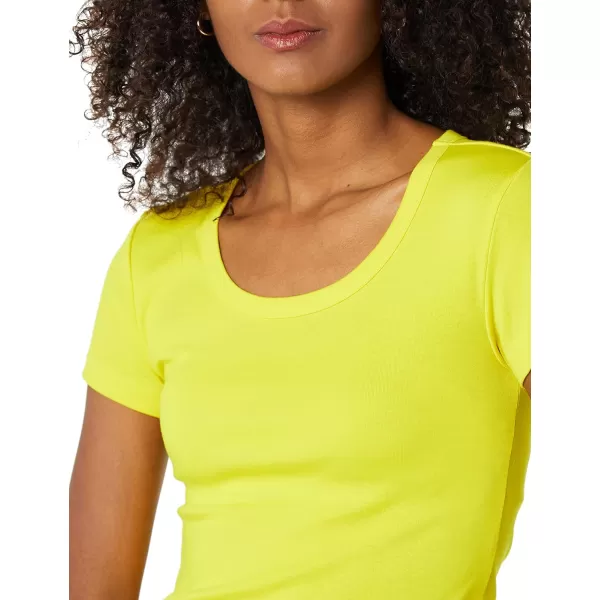 Amazon Essentials Womens SlimFit CapSleeve Scoop Neck TShirt Pack of 2WhiteLemon Yellow