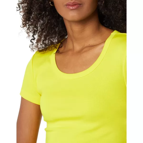 Amazon Essentials Womens SlimFit CapSleeve Scoop Neck TShirt Pack of 2WhiteLemon Yellow