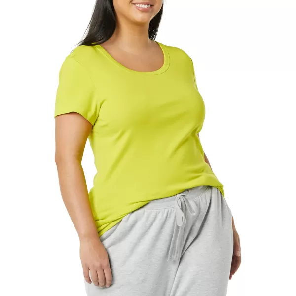 Amazon Essentials Womens SlimFit CapSleeve Scoop Neck TShirt Pack of 2WhiteLime Green