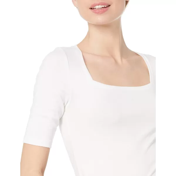 Amazon Essentials Womens SlimFit Half Sleeve Square Neck TShirtBright White