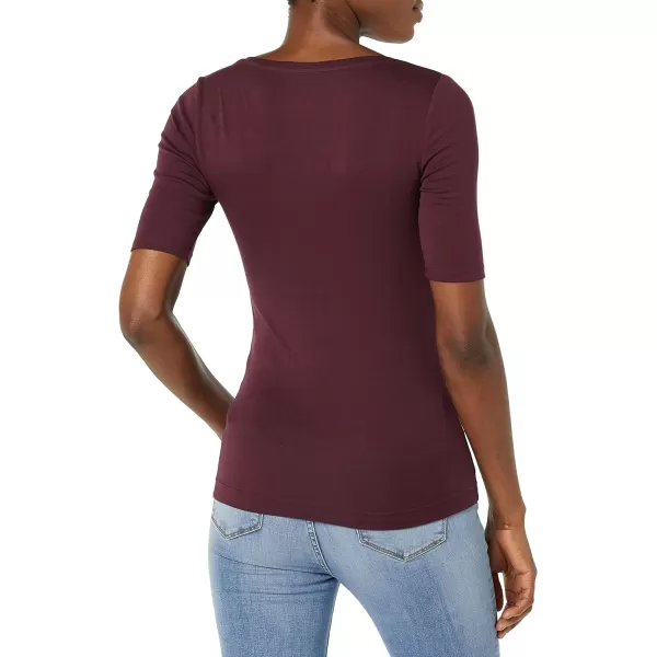 Amazon Essentials Womens SlimFit Half Sleeve Square Neck TShirtBurgundy