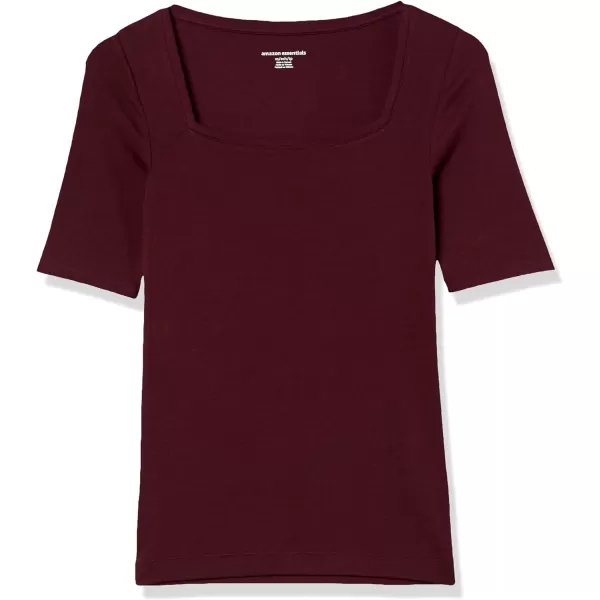 Amazon Essentials Womens SlimFit Half Sleeve Square Neck TShirtBurgundy