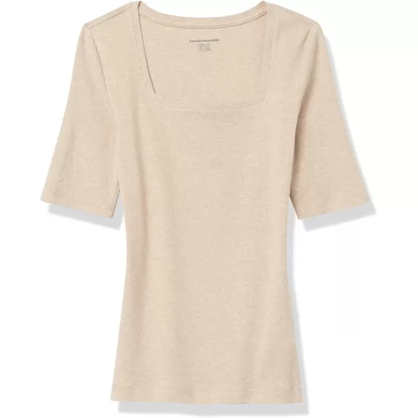 Amazon Essentials Womens SlimFit Half Sleeve Square Neck TShirtCamel Heather