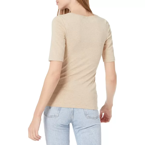 Amazon Essentials Womens SlimFit Half Sleeve Square Neck TShirtCamel Heather