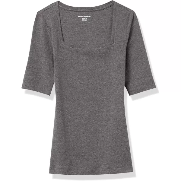 Amazon Essentials Womens SlimFit Half Sleeve Square Neck TShirtCharcoal Heather