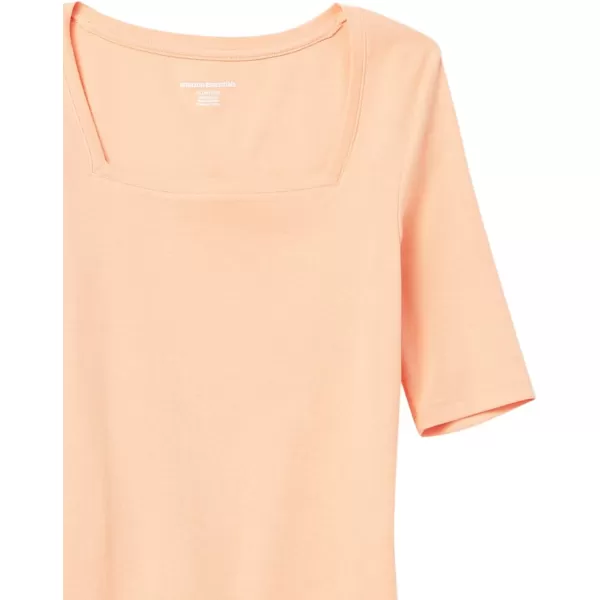 Amazon Essentials Womens SlimFit Half Sleeve Square Neck TShirtCoral Orange