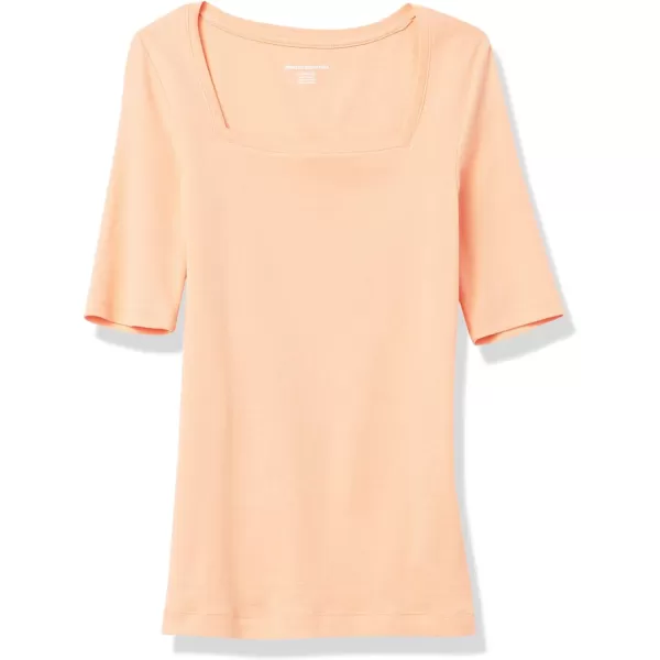 Amazon Essentials Womens SlimFit Half Sleeve Square Neck TShirtCoral Orange