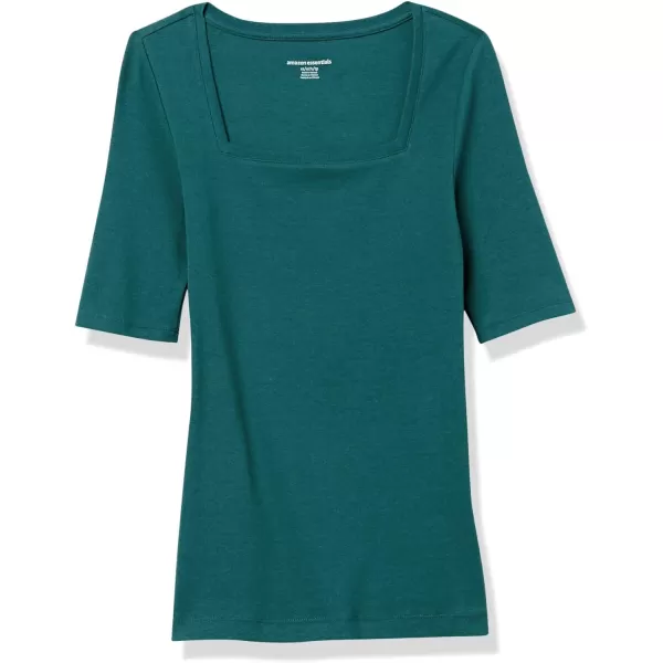 Amazon Essentials Womens SlimFit Half Sleeve Square Neck TShirtDark Green