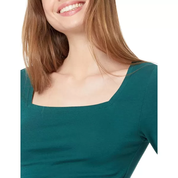 Amazon Essentials Womens SlimFit Half Sleeve Square Neck TShirtDark Green