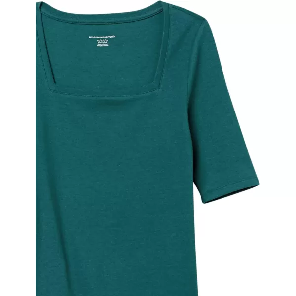 Amazon Essentials Womens SlimFit Half Sleeve Square Neck TShirtDark Green