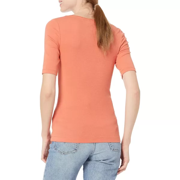 Amazon Essentials Womens SlimFit Half Sleeve Square Neck TShirtRust Orange