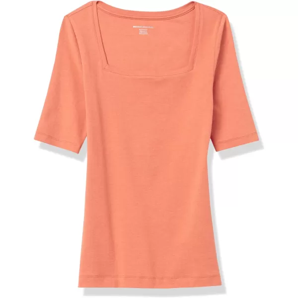 Amazon Essentials Womens SlimFit Half Sleeve Square Neck TShirtRust Orange