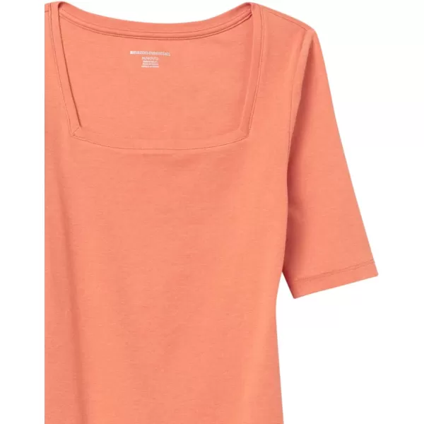 Amazon Essentials Womens SlimFit Half Sleeve Square Neck TShirtRust Orange