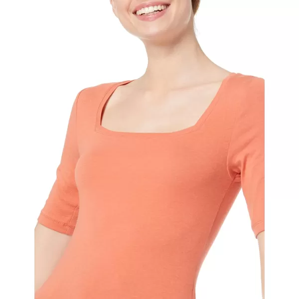 Amazon Essentials Womens SlimFit Half Sleeve Square Neck TShirtRust Orange