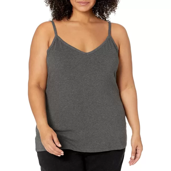 Amazon Essentials Womens SlimFit Knit VNeck Layering Cami Available in Plus Size Pack of 4BlackCharcoal HeatherLight Grey HeatherWhite