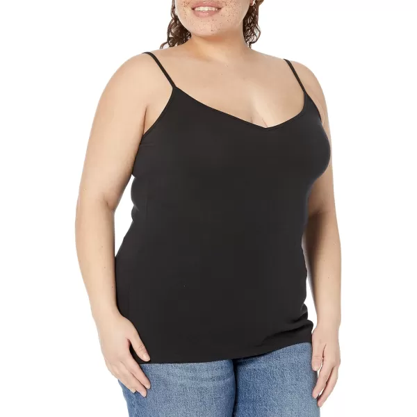 Amazon Essentials Womens SlimFit Knit VNeck Layering Cami Available in Plus Size Pack of 4BlackWhite