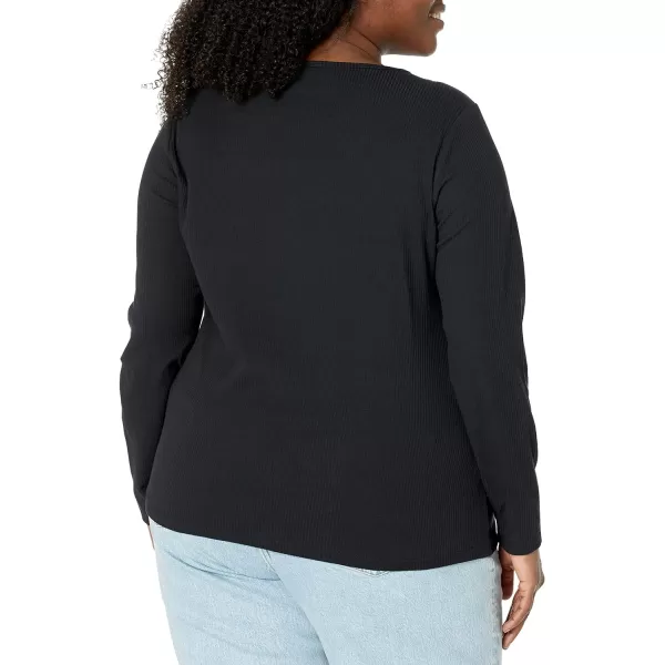 Amazon Essentials Womens SlimFit Layering Long Sleeve Knit Rib Crew Neck Available in Plus Size Pack of 2Black